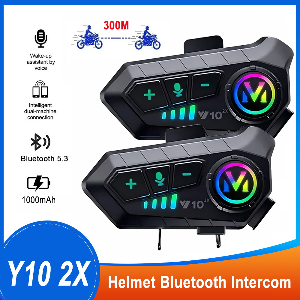 1/2x Y10 2X オートバイヘルメットインターホン Bluetooth 5.3 オートバイヘルメットヘッドセット防水 300 メートル Intercomunicador スピーカーイヤホン