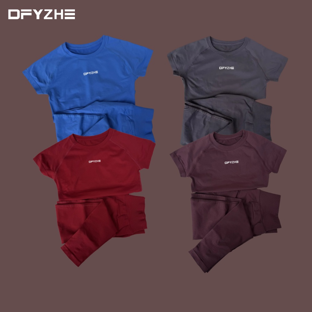 DFYZHE ファッショントレンディなラウンドネック通気性半袖パンツセットヨガエクササイズパンツボクシングフィットネススポーツウェア