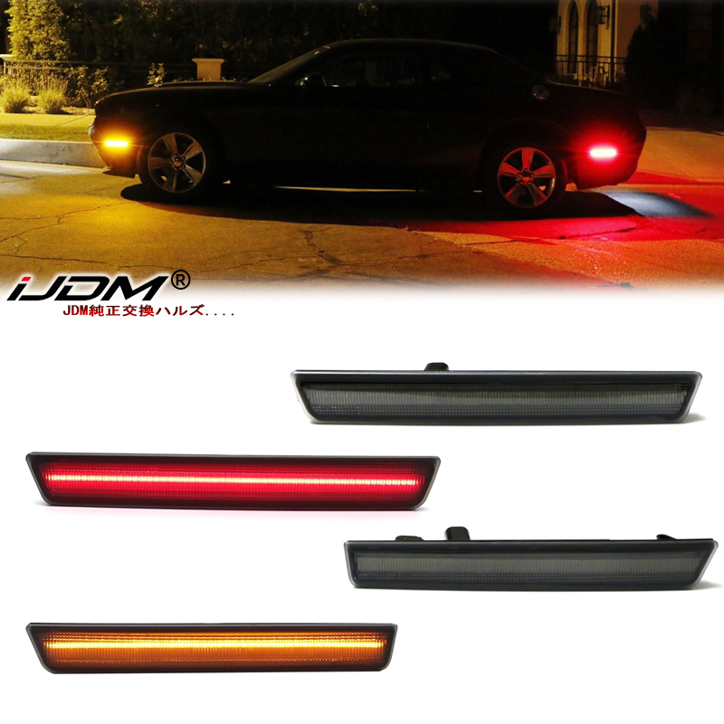iJDM アンバー/レッド フル LED サイドマーカーライト 2008-2020 ダッジ チャレンジャー ターンシグナルライト/パーキングライト、OEM サイドマーカーランプ用