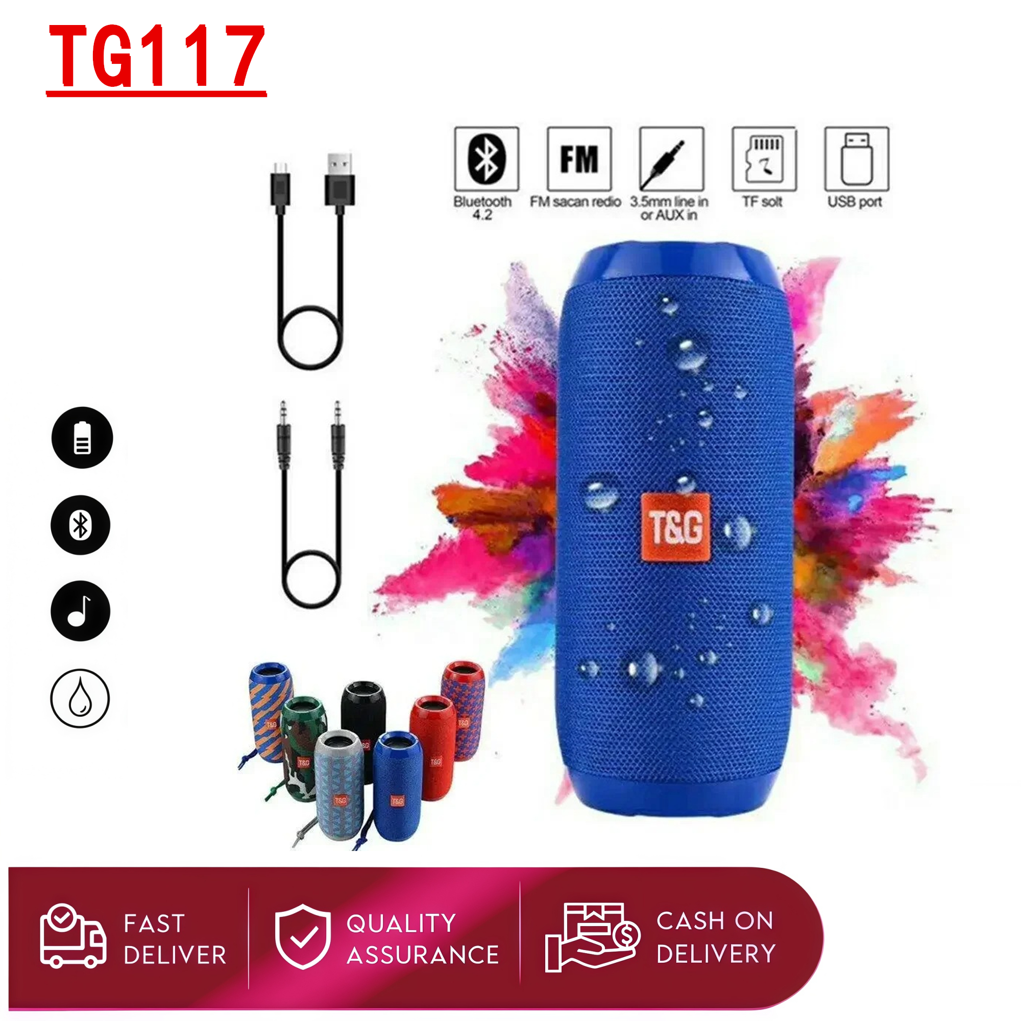 TG117 ポータブル Bluetooth スピーカー屋外ワイヤレスウーファー無料通話/FM/TF カード/USB フラッシュドライブ携帯電話/タブレット/テレビを接続