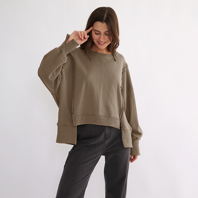 特大綿 100% 女性スウェット長袖パッチワークオープンサイドストリート原宿プルオーバー秋の服女性のための