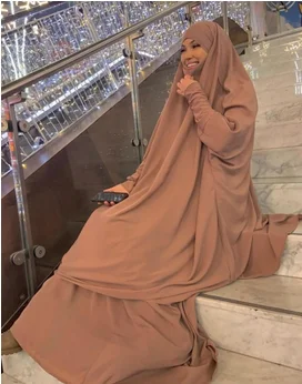 2 個女性イードフード付きイスラム教徒ヒジャーブドレスセット祈り衣服ローブアバヤ Khimar フルカバーラマダンガウン Abayas イスラム服