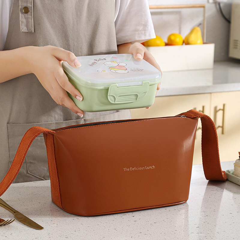 PU ポータブル断熱弁当食品ランチボックスサーマルバッグ屋外ピクニック収納アイスバッグオフィストートランチバッグ女性のための