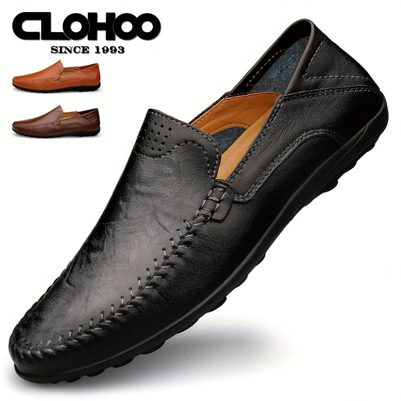 CLOHOO メンズ ビジネス カジュアル シューズ レザー ステッチ 快適な通気性のあるゴム底の第 2 層牛革