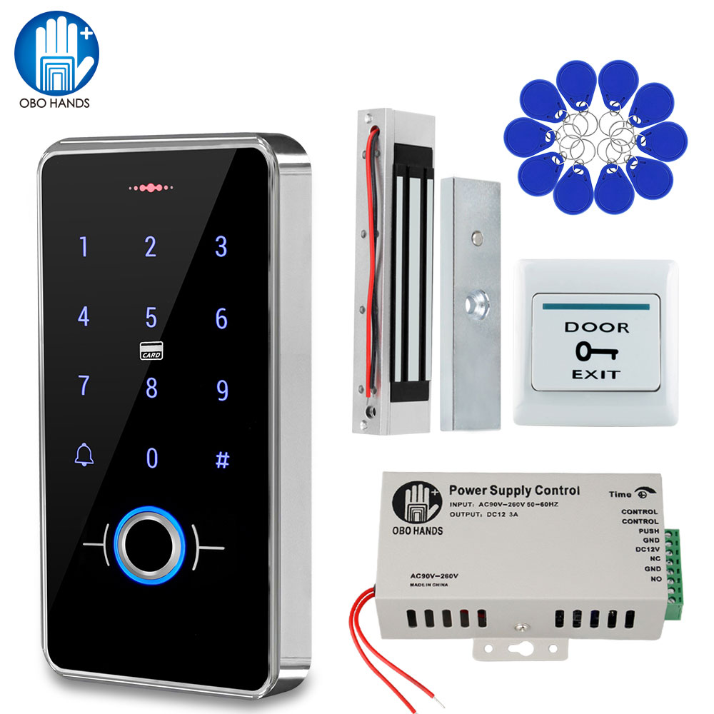 RFID 指紋アクセス制御システムキットドアオープナー DC12V 電源磁気ロック IP68 防水生体認証キーパッド