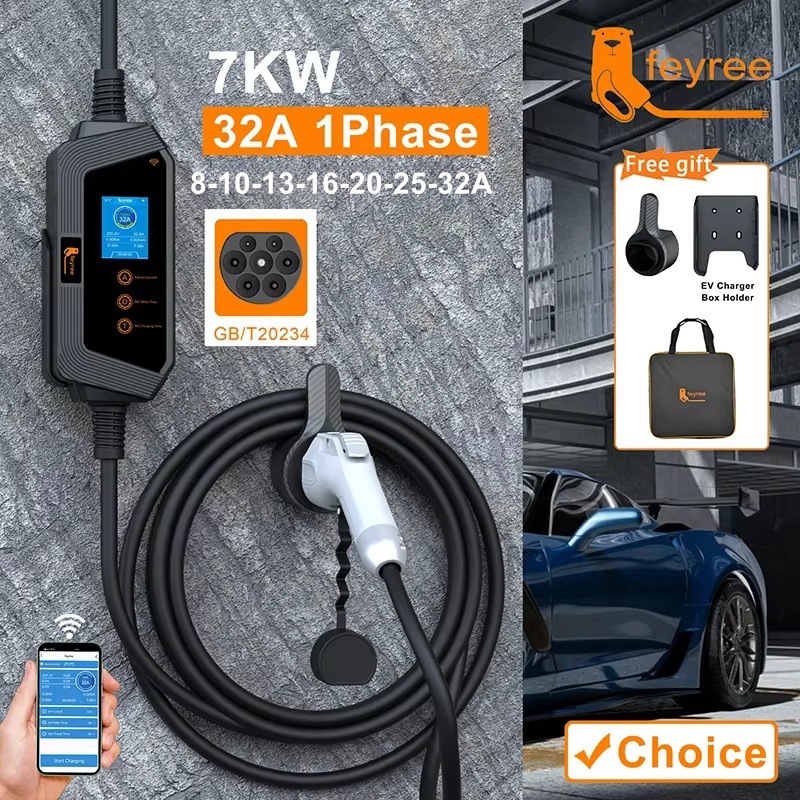 Feyree 7KW 32A 調整可能な EV 充電器 GBT ソケット APP Bluetooth バージョンセット充電時間 EVSE 充電ボックス電気自動車用
