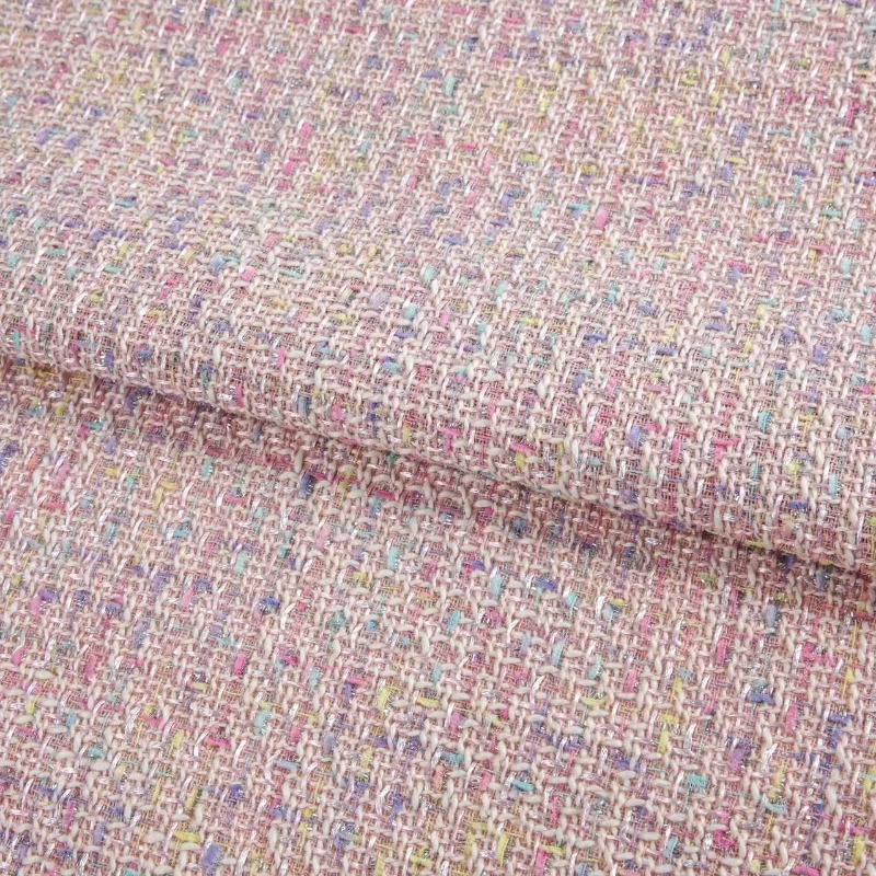 ツイード生地 メートルあたり コート バッグ スカート ブーケ 包装 DIY ミシン針仕事布 スパンコール チェック柄 ソフトで快適なブラック ピンク