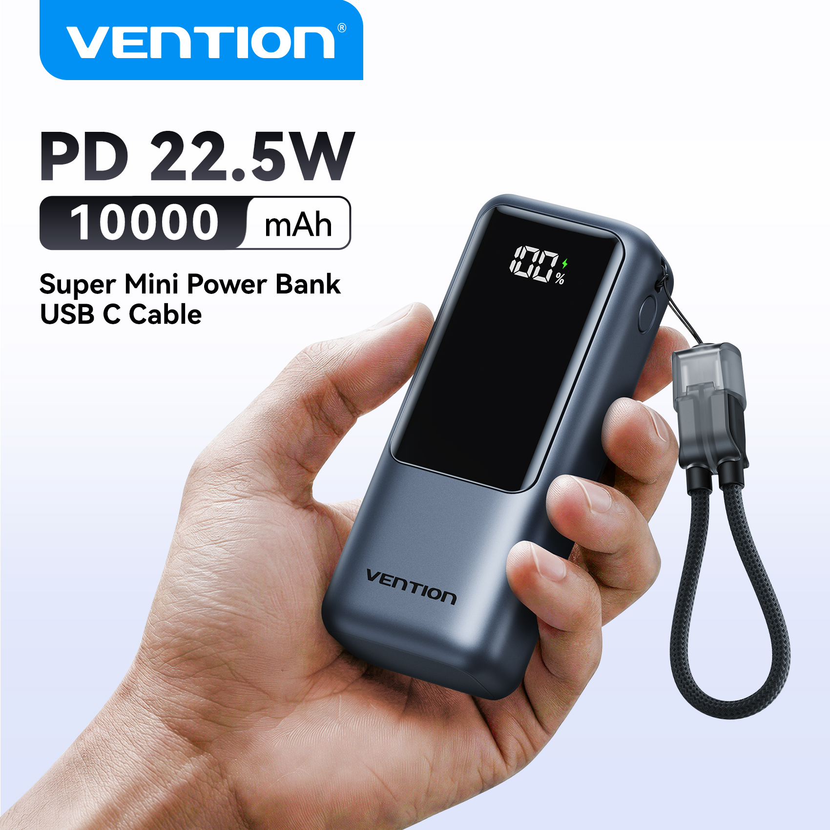 Vention 10000mAh ミニパワーバンク 22.5 ワットポータブル充電器内蔵 USB C ケーブル PD 3.0 高速充電 iPhone 17 Samsung S25 S24 用