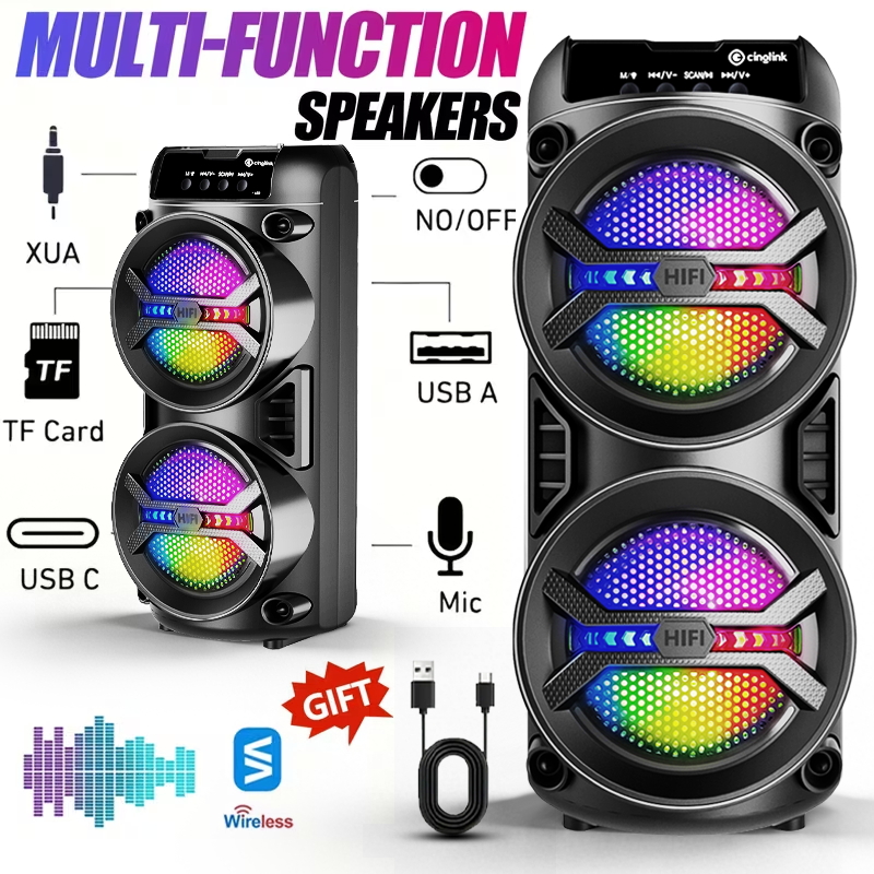 Bluetooth ポータブル サブウーファー、デュアル スピーカー スピーカー、ワイヤレス キャンプ用品、RGB アンビエント照明効果、優れたサウンド