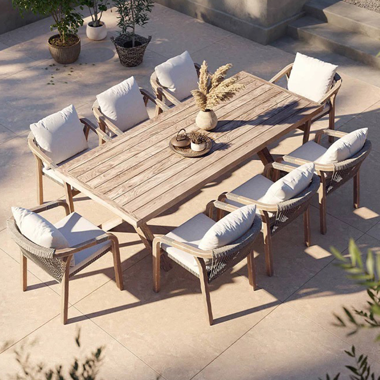 高級卸売工場パティオレジャーガーデンチーク材家具屋外ダイニングテーブルと椅子セット