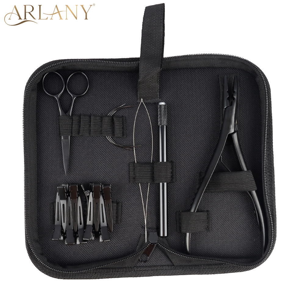 ARLANY ヘアエクステンションプライヤーキット 金属ヘアクリップ付き マイクロリンクプライヤー 2穴ヘアループ引き抜きニードルツール付き マイクロビーズ用