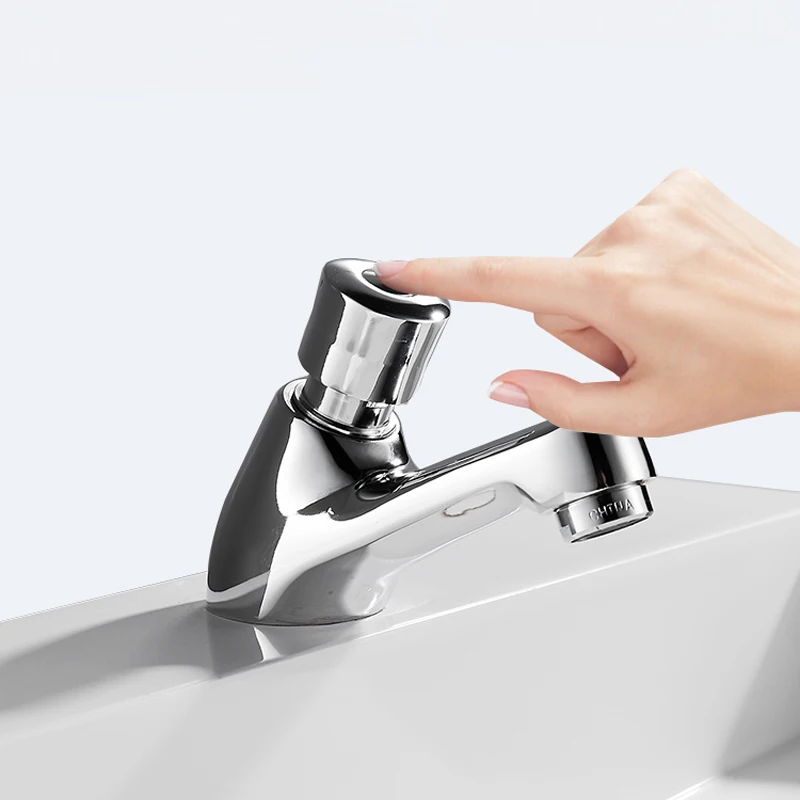 浴室時間遅延蛇口銅洗面台シングル冷水タップ公衆トイレタッチプレス自動自動閉鎖節水タップ