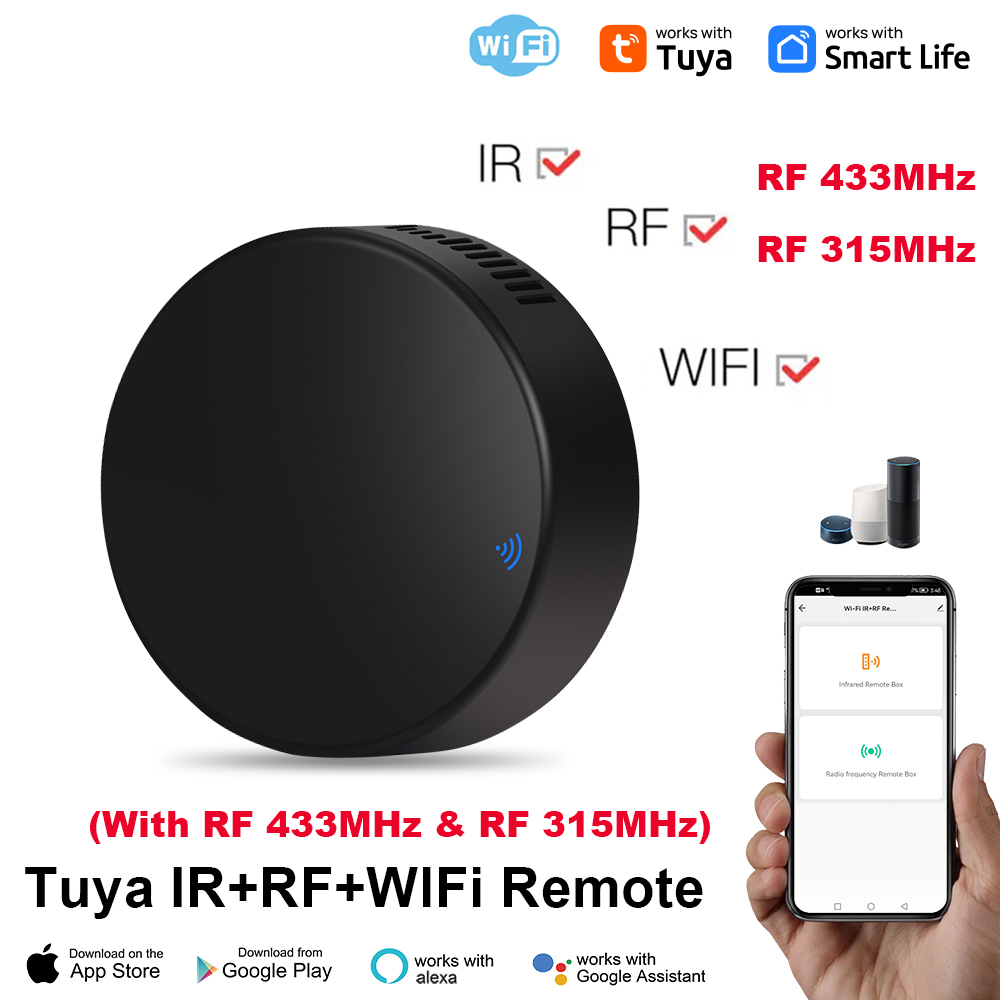 Tuya WiFi RF IR リモコン 433MHz/315MHz スマートホーム用 スマートライフ経由 エアコン用 すべての TV サポート Alexa、Google ホーム