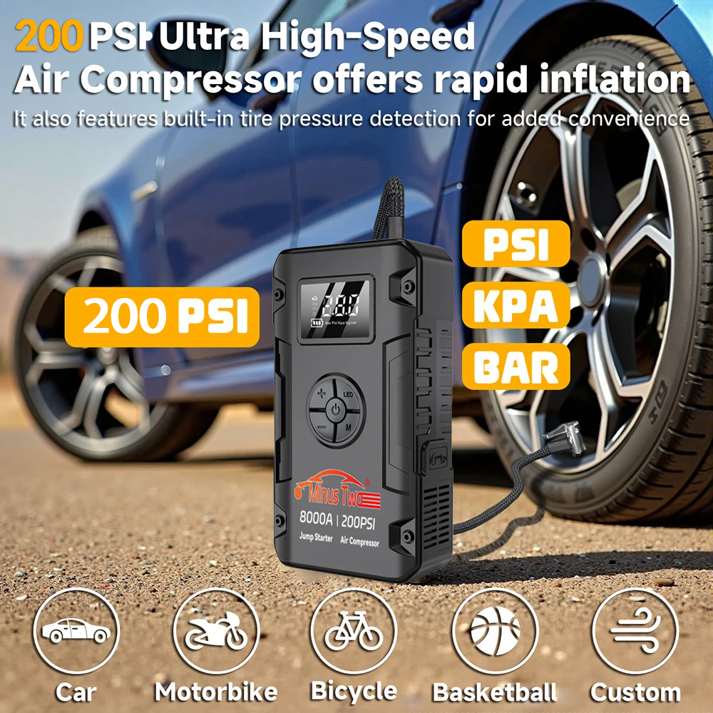 8000A ピークワイヤレスカージャンプスターターポータブル緊急バッテリーブースター 12V カー電源オールインワン車両用バックアップ。