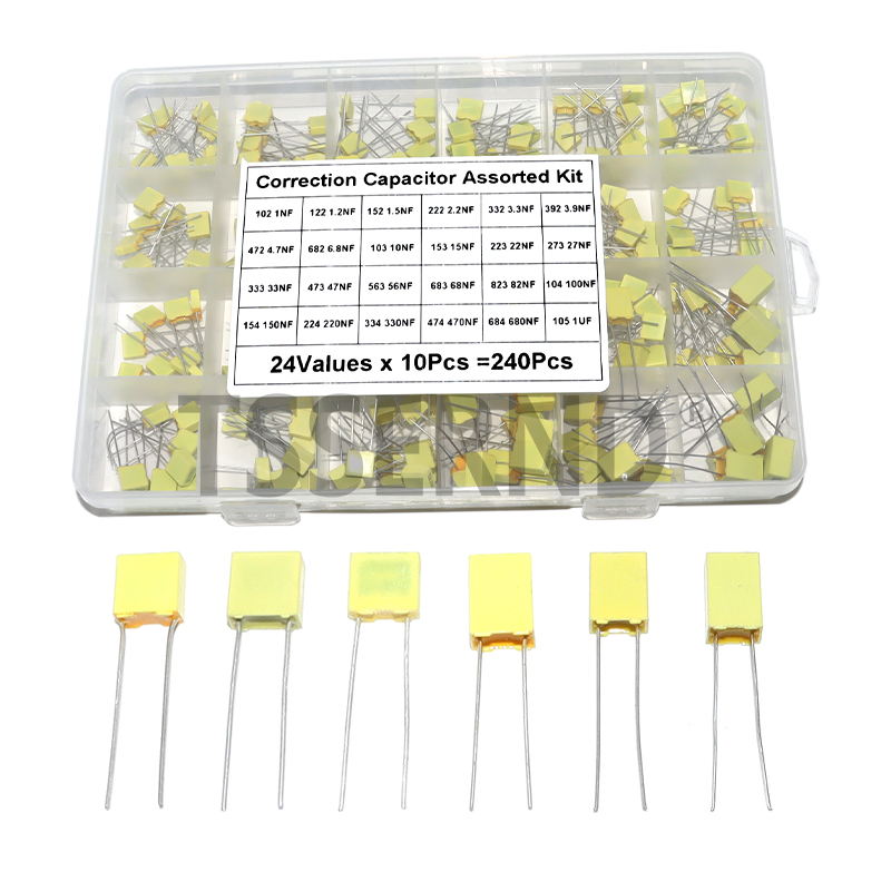 240 個 24 値 x 10 個 100V 102J-105J ポリプロピレン安全プラスチックフィルムコンデンサセット補正コンデンサ詰め合わせキット