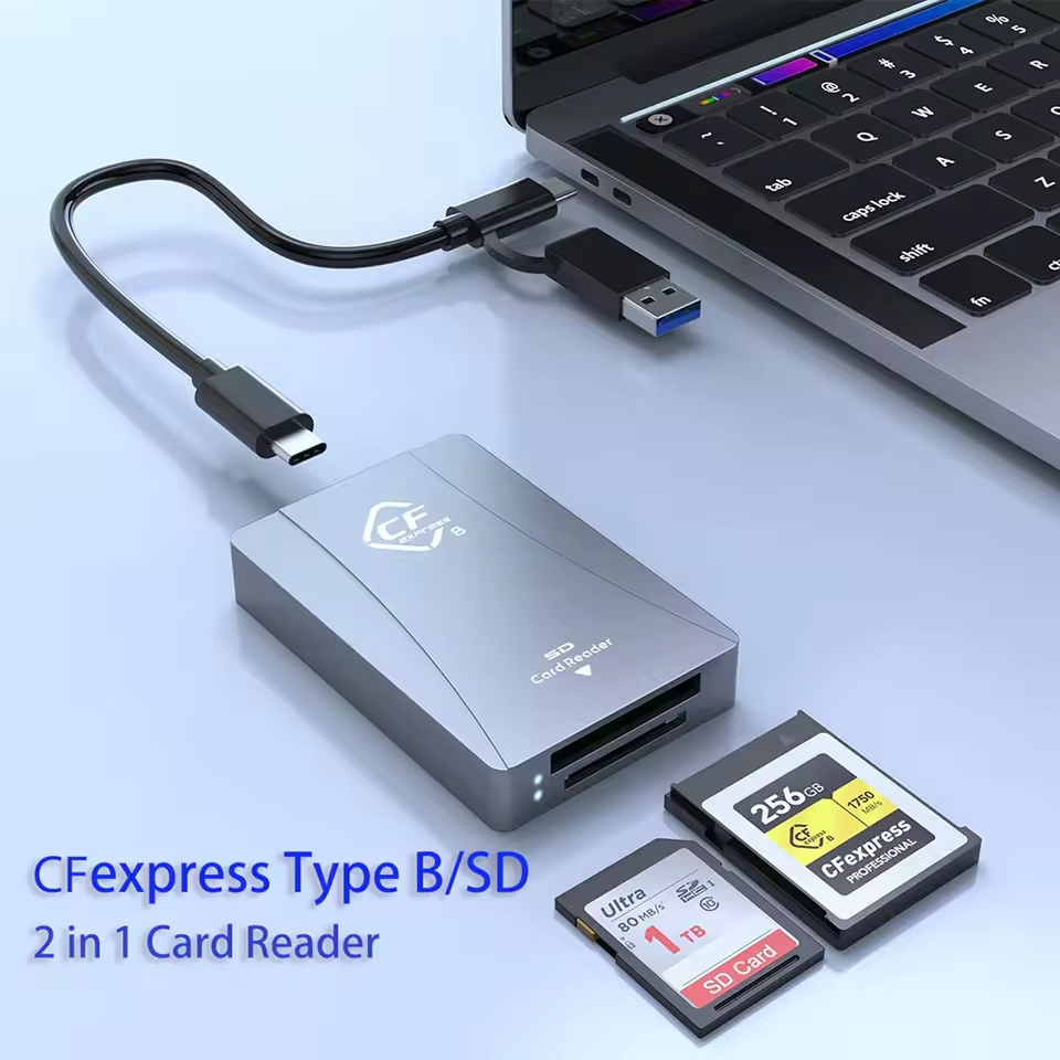 2 in 1 CFexpress タイプ A B SD カードリーダー CF Express リーダー USB C ケーブル付きメモリカードアダプター Android/Windows/OS 用一眼レフ用