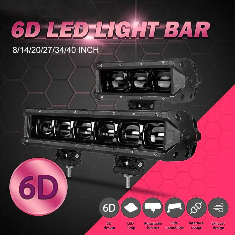 6D レンズ LED ライトバー 8 ''14 インチ LED バーオフロードフラッドビーム駆動フォグランプオートバイ車のトラックボート ATV UTV UAZ 12V 24V