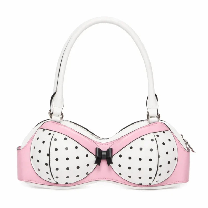 水玉ブラジャー Y2k バッグ女性のためのユニークなノベルティかわいいピンクのビキニハンドバッグと弓原宿ストリートおかしいパーティーショルダーバッグ