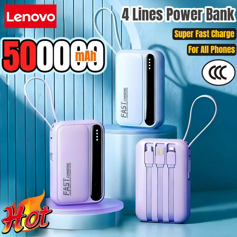 レノボ 120 ワット 500000mAh パワーバンク大容量 4 In1 ケーブルインテリジェントデジタルディスプレイライトポータブルパワーバンク iPhone 用新しい