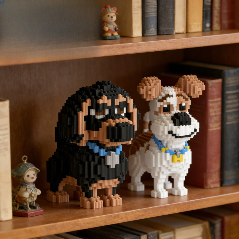 かわいい子犬ジャックラッセルテリアクリエイティブビルディングブロックダックスフントモデルバディとマックスかわいい組立おもちゃペット愛好家のためのギフト