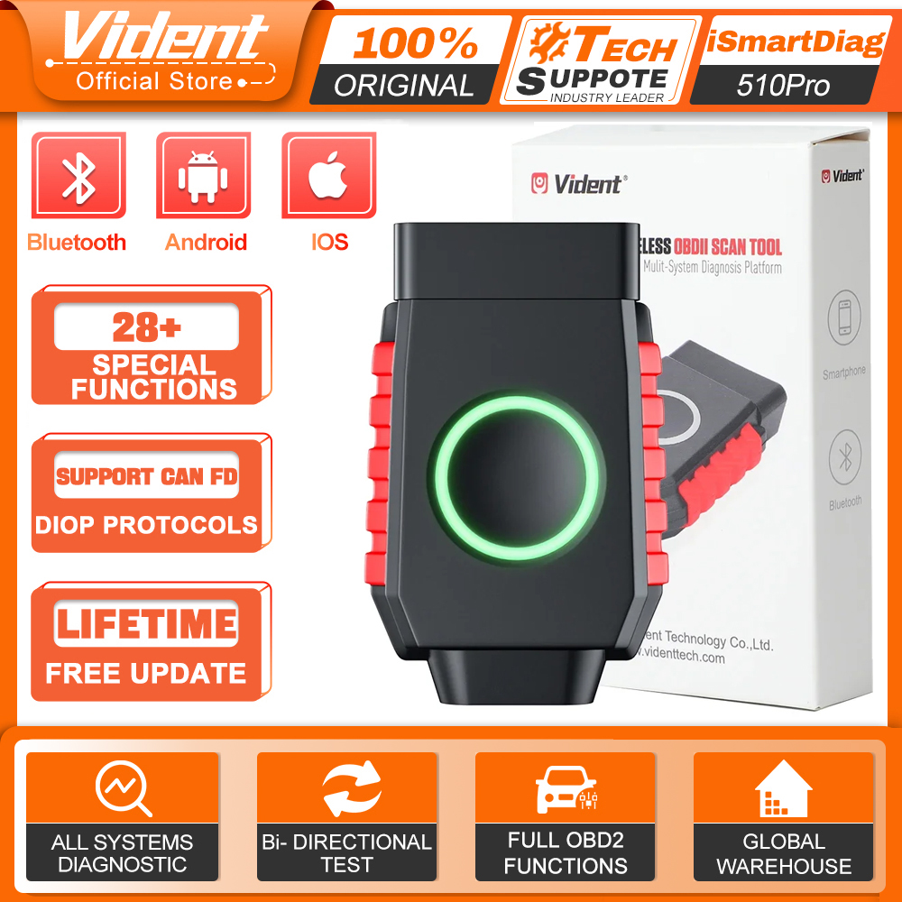 VIDENT ISmartDiag510Pro OBD2 スキャナー フルシステム 車診断 28 リセット 双方向制御 自動車スキャナー 無料アップデート