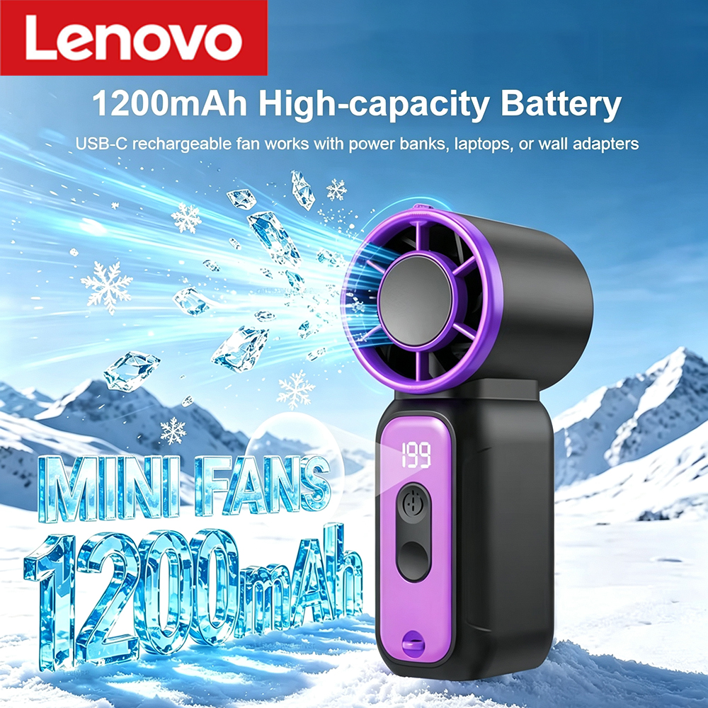 Lenovo 新しいミニハンドヘルドファン充電式ポケットファン強力な気流コンパクトポータブル高速屋外ミニタービンファン