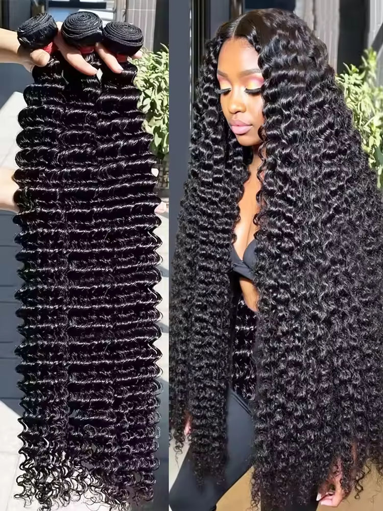 Deep Wave Human Hair Bundles 24 26 28 inch Deep Curly Bundles Natural Human Hair for Women Brazilian Raw Hair Extensions