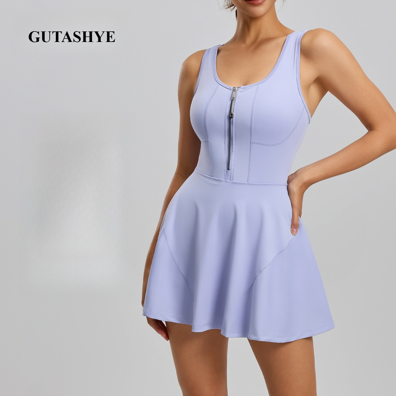Women's Zipper Fitness Jumpsuit Anti-Slip Base Layer Outdoor Running Dress Áo dáng suông nữ chống trượt chạy bộ ngoài trời