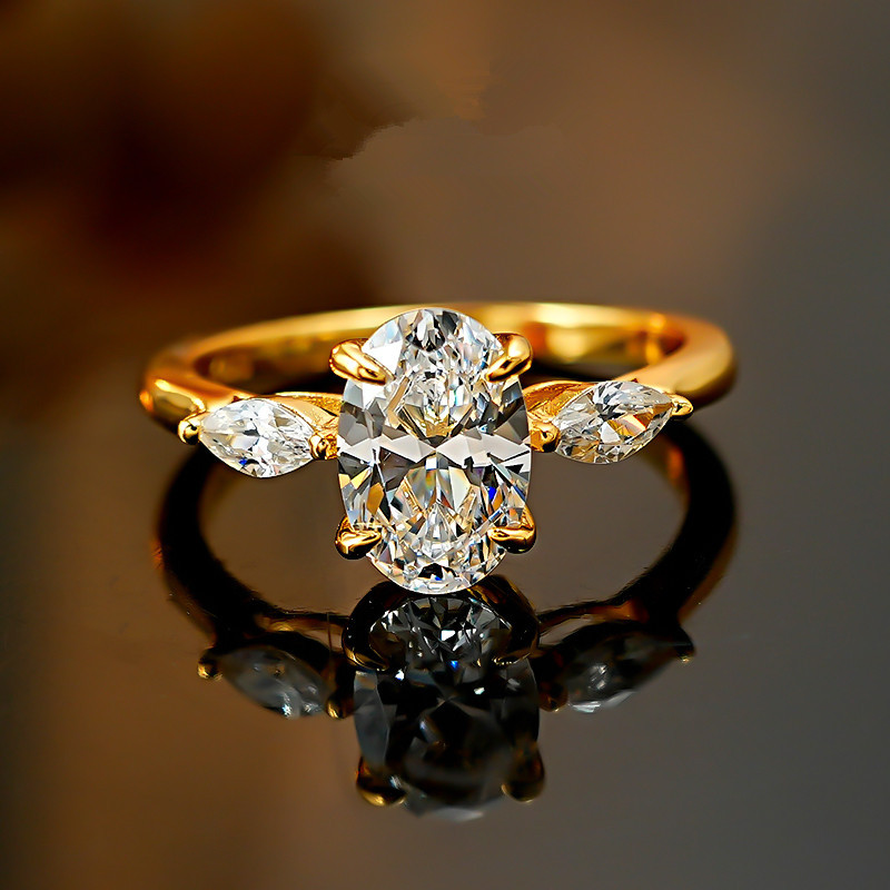 高級 24 K 9999 純金リアルゴールドレディースモッサムダイヤモンドリングオーバル鳩卵結婚指輪