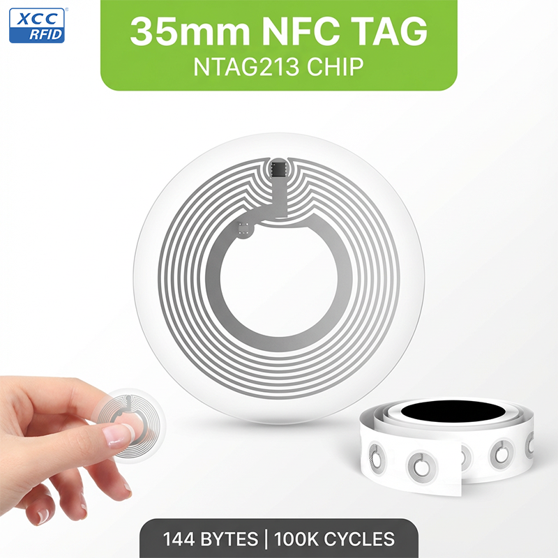 35mm NTAG213 NFC ウェット インレイ ラウンド - ブランク ホワイト 印刷可能 RFID ラベル、名刺用プログラム可能タグ、アクセス制御