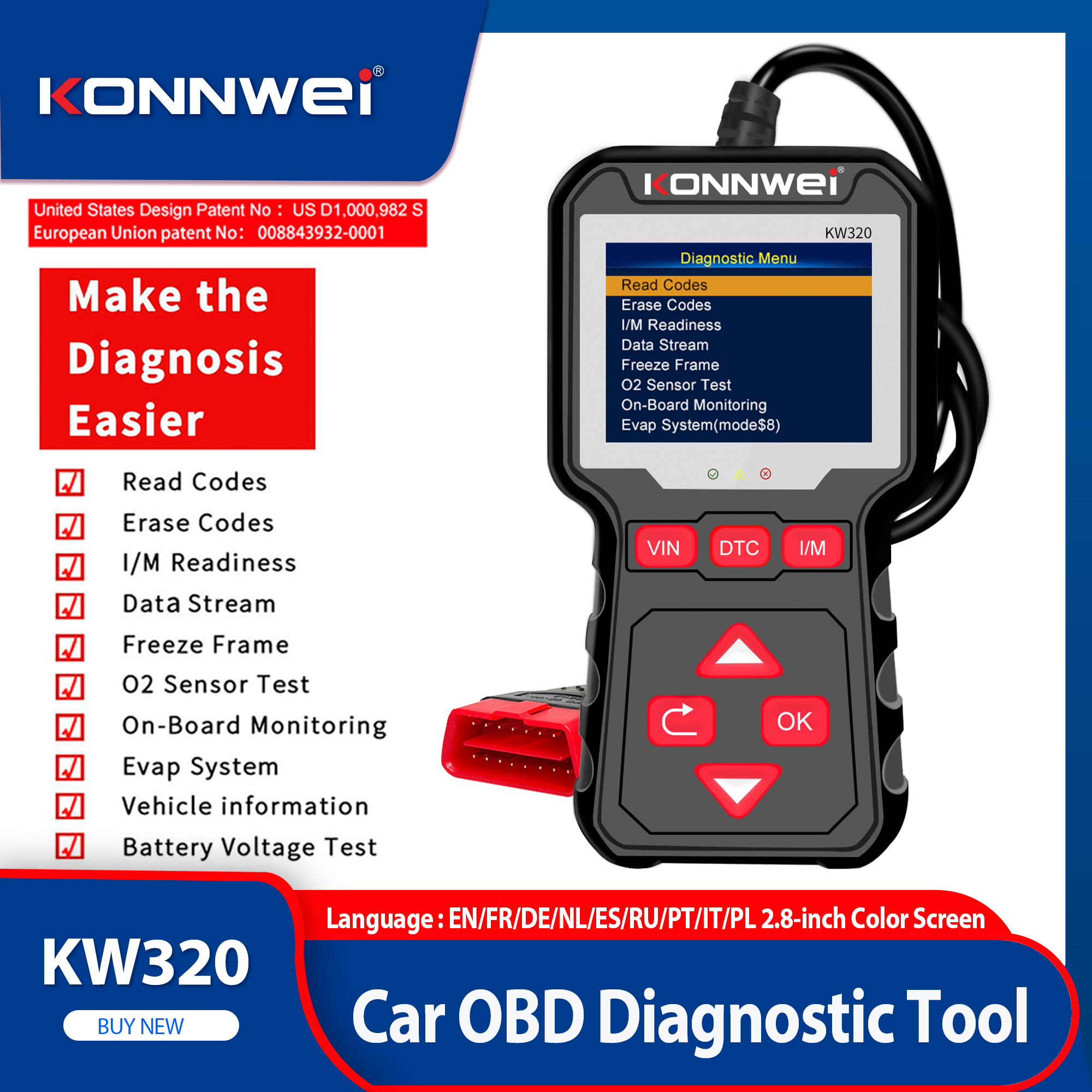 2026 KONNWEI KW320 車スキャナ OBD2 EOBD 故障診断ツールプロフェッショナル自動車スキャナ読み取り消去コード L/M 対応