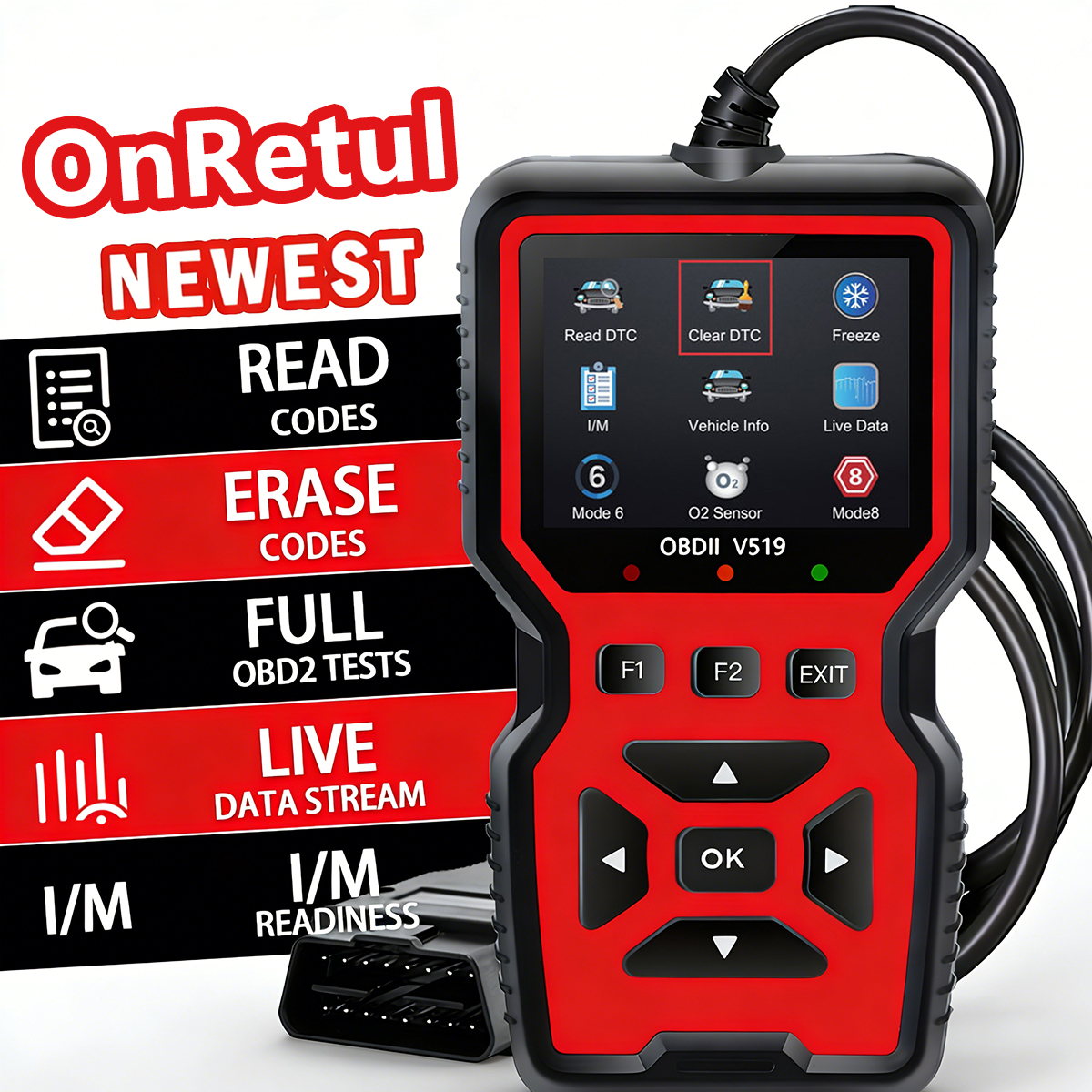 車のOBD2スキャナー診断ツールコードリーダー、車の電圧テスターエンジン故障コードスキャナー、充電テスター診断ツールV519