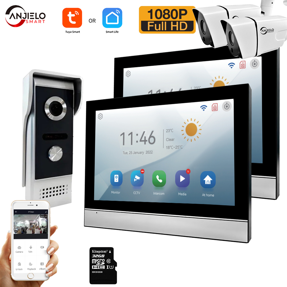 Tuya 1080P 7/10 インチカラータッチスクリーン WiFi ドアベルインテリジェント APP インターホンキットモバイル検出 128 グラム画像ストレージ