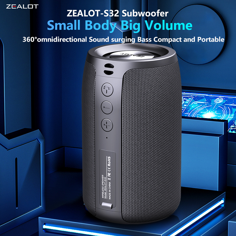 Zealot-S32 ワイヤレス スピーカー 屋外ポータブル サブウーファー スピーカー、防水 IPX 6、デュアル ペアリング、1800mAh バッテリー