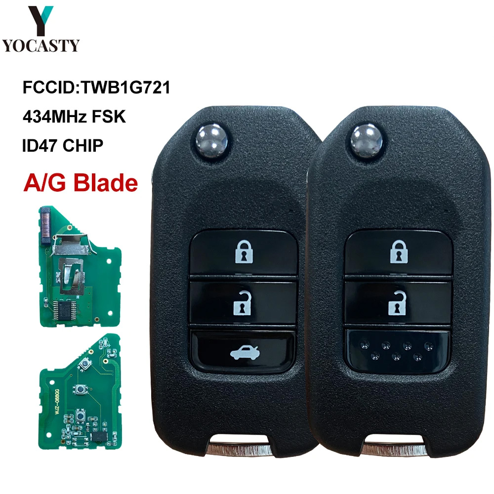 TWB1G721 HLIK6-3T 2/3Btns フリップリモートキー 433Mhz ID47 チップ A/G ブレードホンダシビックアコードシティ CR-V ジャズ XR-V ヴェゼル HR-V FRV