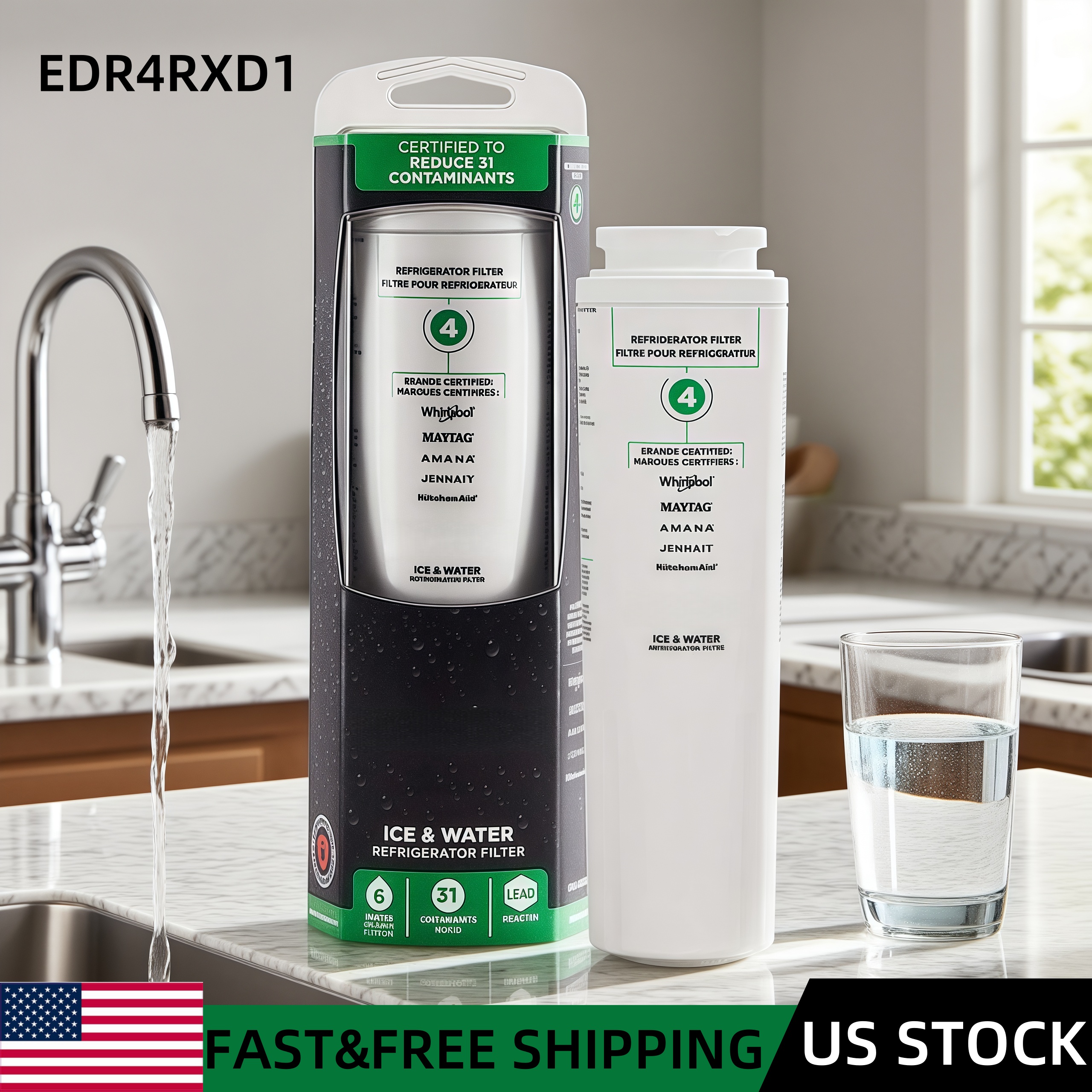 冷蔵庫用水フィルター Maytag UKF8001 UKF8001AXX RFC0900A UKF8001P に適しており、Whirlpool EDR4RXD1 と互換性があります