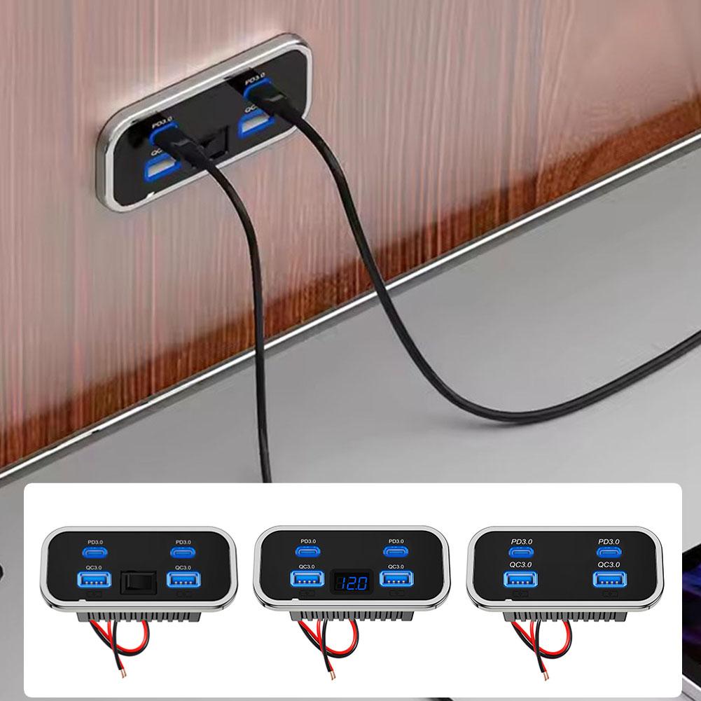 RV 車の充電器キャンピングカーデュアル USB タイプ C 4 ポート充電ソケット RV キャンピングカーキャンプバスマリン 24V 充電器アクセサリー