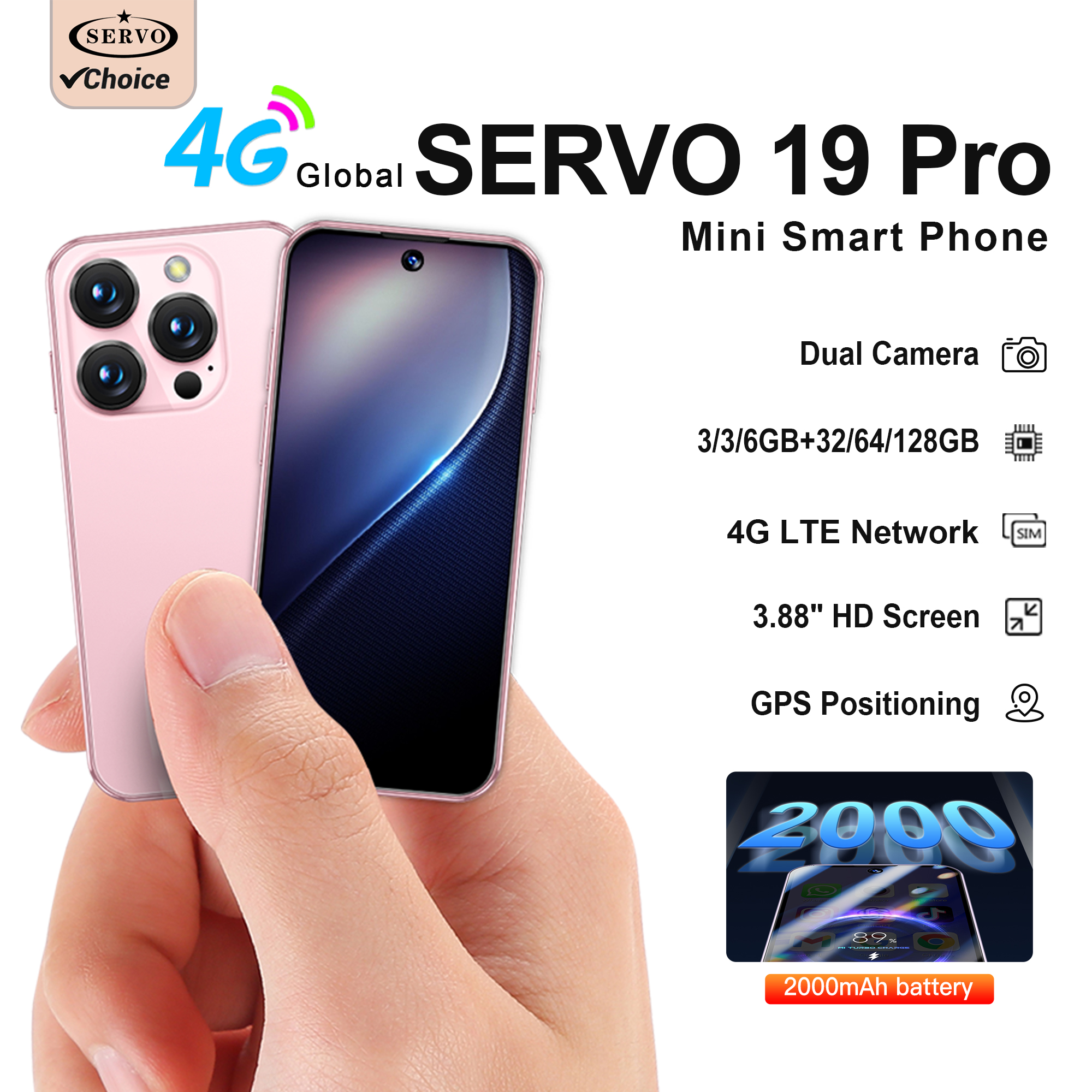 SERVO 19PRO 4G LTE ミニスマートフォン Android 12.0 システム 6 ギガバイト 128 ギガバイト Play ストア WiFi フェイスアンロックデュアル SIM 3.88 インチポケットスマートフォン