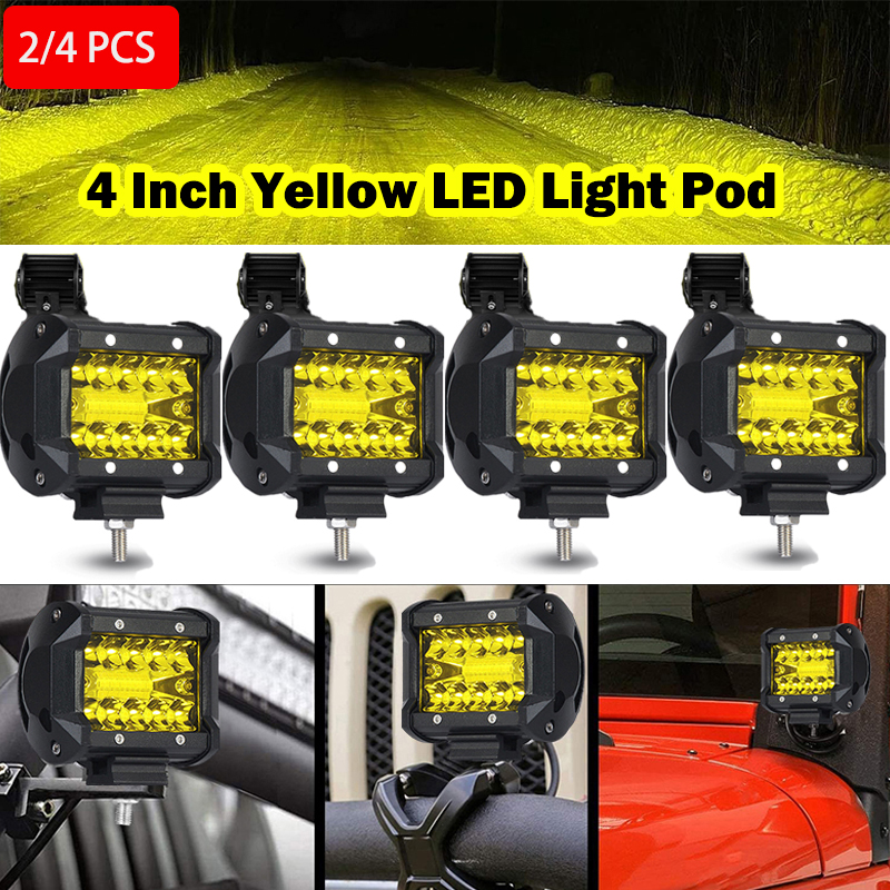 2/4 個 4 インチ黄色 LED ポッドライトスポットフラッドコンボ LED フォグドライビング 4x4 オフロードライト作業灯トラックボート ATV UTV ジープ用