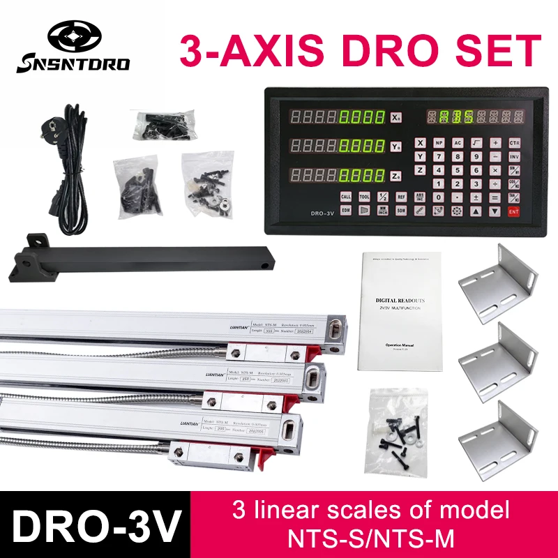5um/1um DRO-3V 読み出しディスプレイと 3 個の 0-1000mm リニアスケールエンコーダフライス盤 EDM ボーリングマシン用格子定規