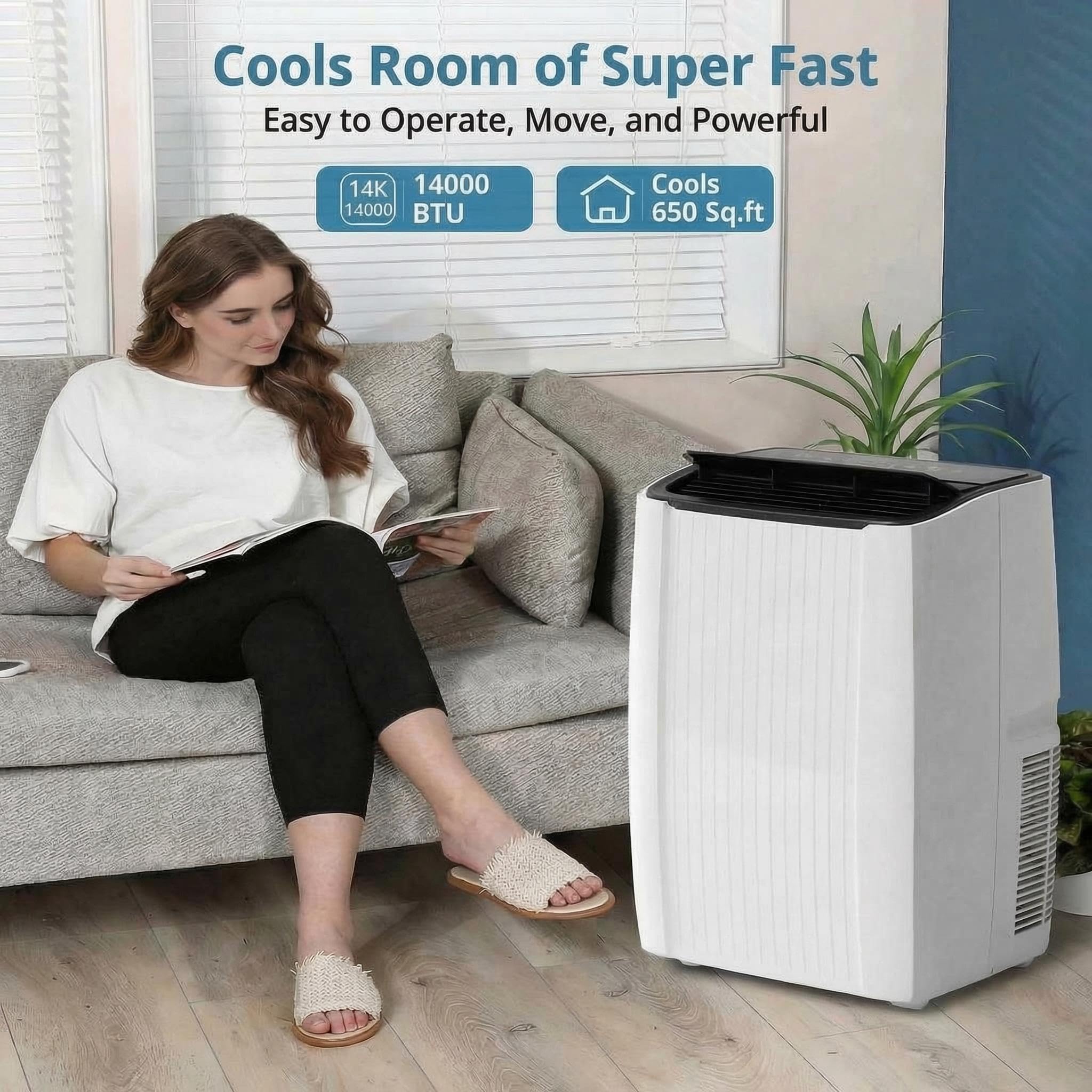 8000 BTU ポータブルエアコン 最大 350 平方フィートの部屋用 3 で 1 フロアスタンディング AC ユニット、冷却ファンと除湿器付き 静かなモバイルエアコン、リモコンと LED タッチコントロール付き