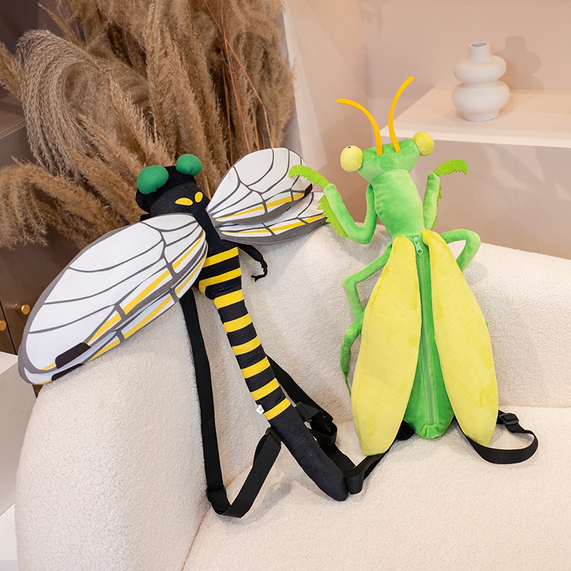 カマキリトンボぬいぐるみバックパックかわいいぬいぐるみ昆虫ぬいぐるみショルダーバッグミニ面白いナップサックバッグギフト