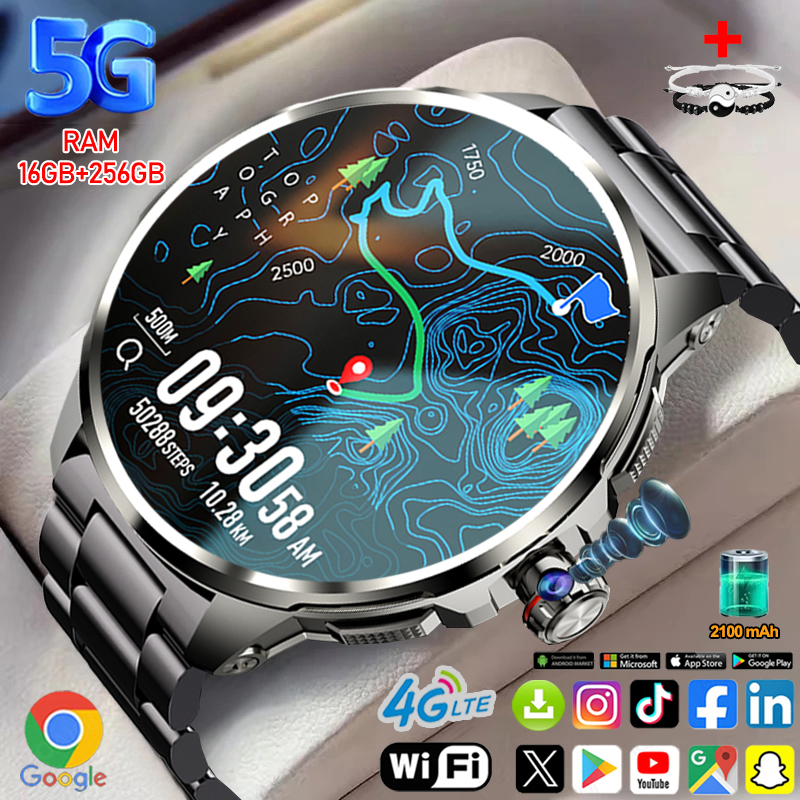 5G/4G スマートウォッチ 1.95 インチ 720*720 AMOLED 900W カメラクロック 16GB 256GB RAM 2100mAh GPS WIFI Google APP スマートウォッチ Android 9.0