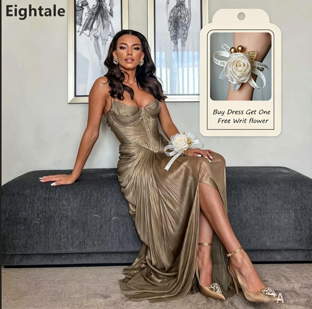 Eightale 2025 シルクシフォンストラップレスプリーツマキシイブニングドレスウェディングパーティーフォーマルウエディングドレスドバイパーティードレスカスタマイズ
