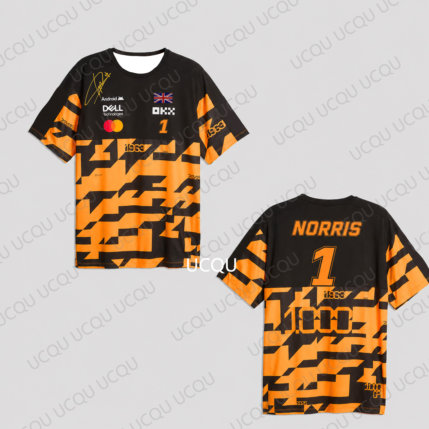 Norris 1 1000th レース レプリカ Tシャツ オレンジ ブラック レーシング ファン Tシャツ モータースポーツ 半袖 カジュアル トップ 大人/子供