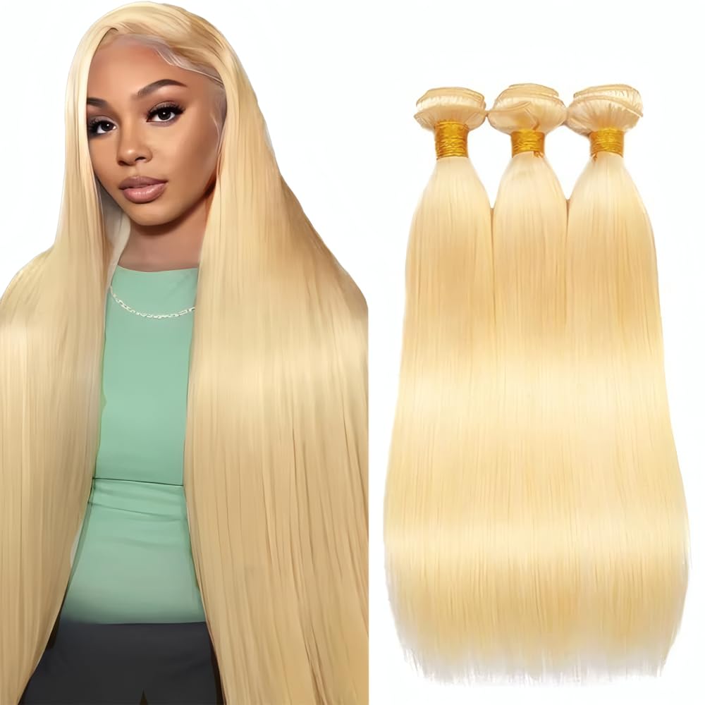 10-40 ロングインチブロンドストレート人毛織りバンドルレミー生ヘアエクステンション 1/3/4 個ペルー 613 色のヘアバンドル
