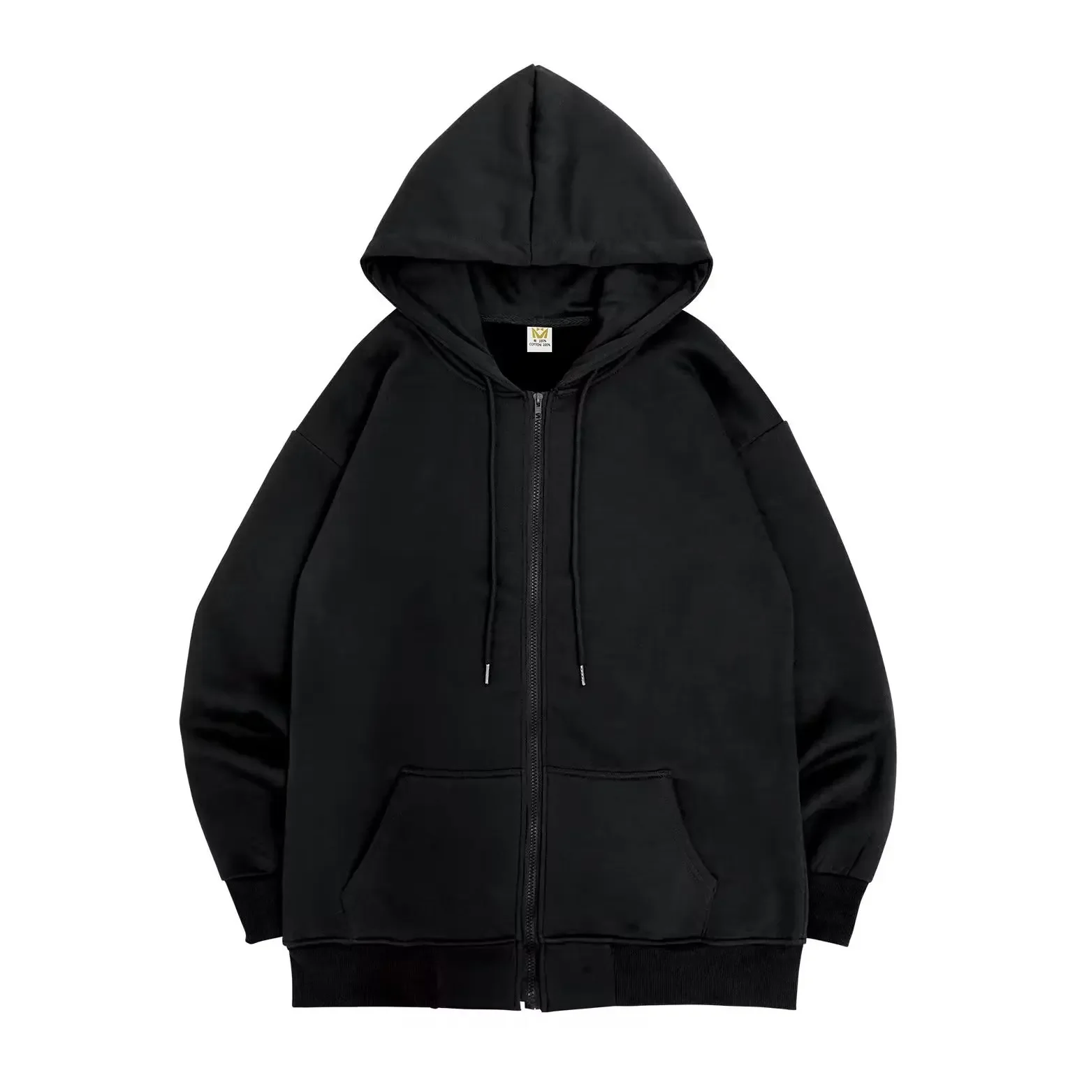 ハイストリートパーカー男性レトロジップ長袖ルーズブラックホワイトコート原宿カジュアルゴシックフード付きスウェットシャツ Y2K ストリート