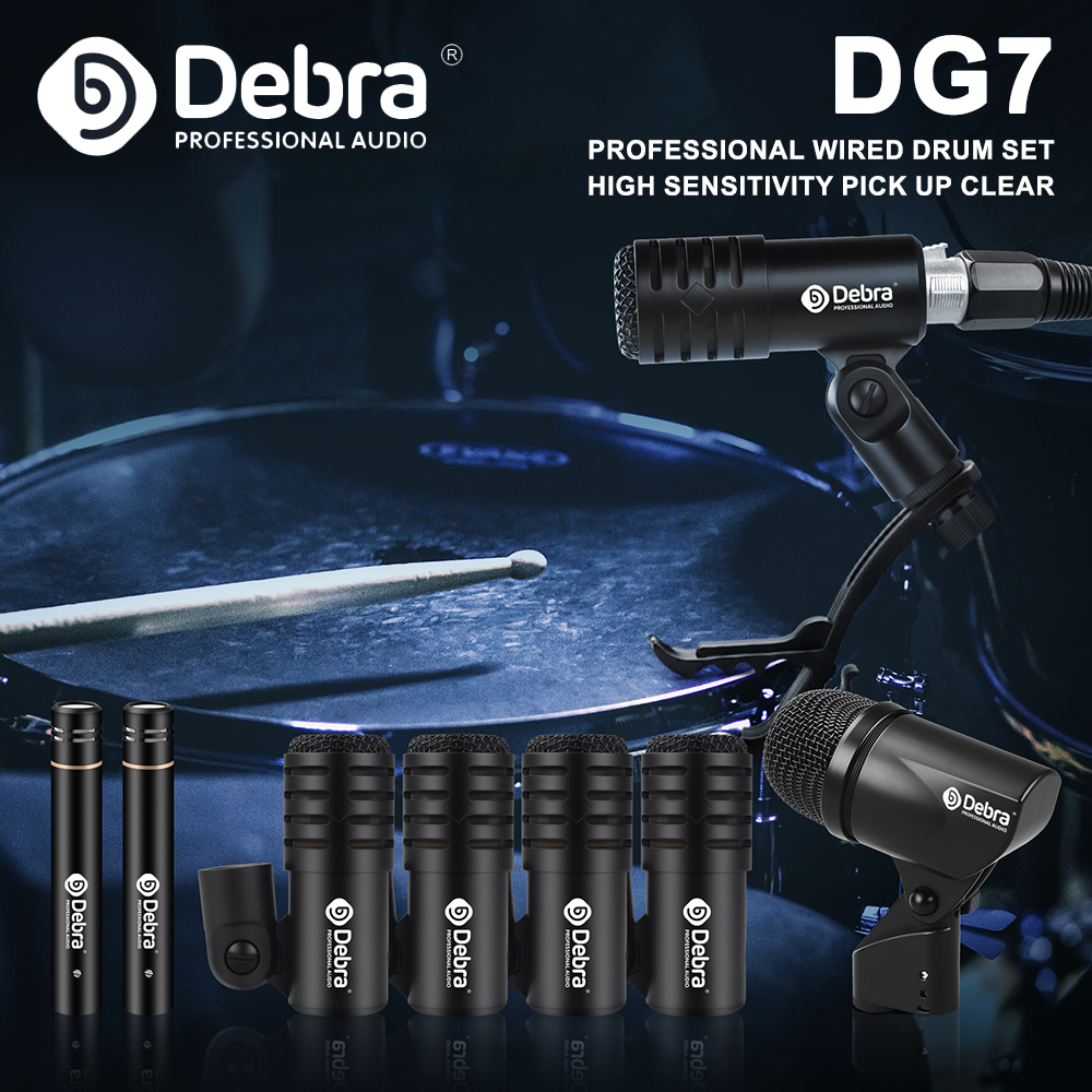 Debra DG7 有線ダイナミックドラムマイクキットベースパーカッション、ドラム/スネア、シンバルマイクキット、クリップアームスタンド付きプロドラムマイクキット