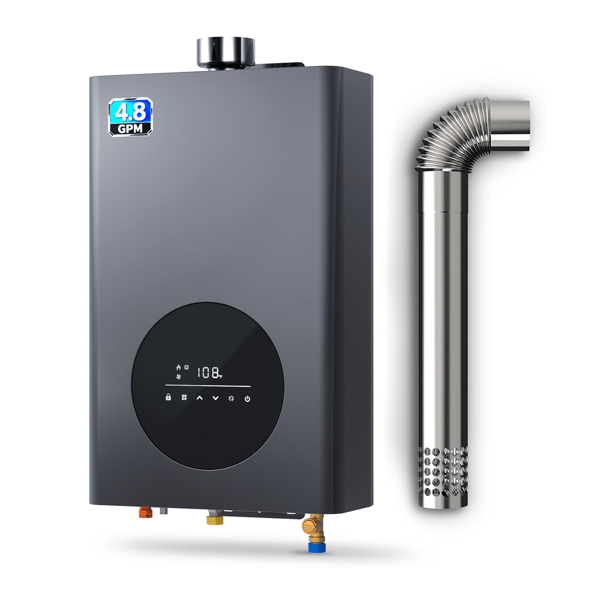 プロパンタンクレス給湯器屋内、4.8 GPM強力なインスタントオンデマンドプロパン給湯器110,000 BTU、LEDタッチスクリーン住宅用給湯器、全家用、排気管付属