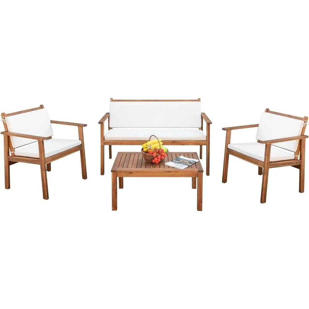 パティオ家具 4 点アカシア材屋外会話ソファセット